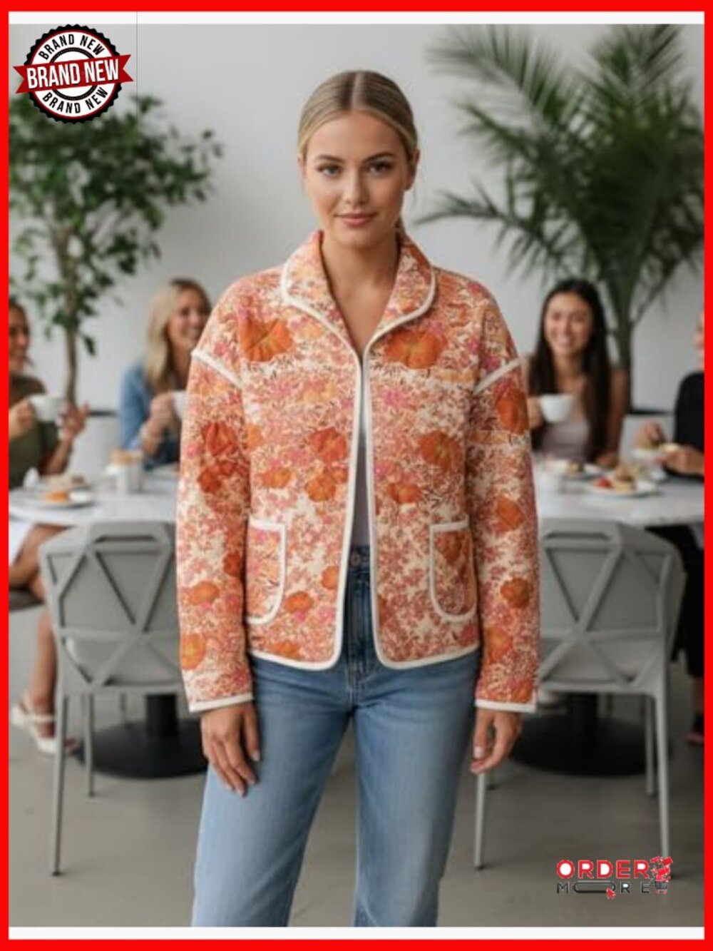 Lightweight Cropped Puffer Jacket with Floral Print - Picture 6 of 7